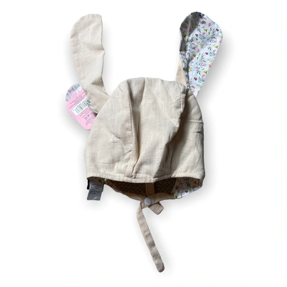 NWT Hallmark Baby Bunny Bonnet For Little Critters Khaki Floral Print 0-6 Months